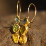 sale solid gold dangle earrings//blue green yellow gem Earrings//Gold Dangle & Drop Earrings//spring color earrings//24k gold earrings//