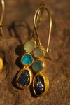 sale solid gold dangle earrings//blue green yellow gem Earrings//Gold Dangle & Drop Earrings//spring color earrings//24k gold earrings//