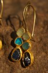 sale solid gold dangle earrings//blue green yellow gem Earrings//Gold Dangle & Drop Earrings//spring color earrings//24k gold earrings//