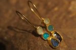 solid gold dangle//blue colors gem Earrings//Gold Dangle//spring color earring//24k gold earrings//blue tourmaline blue apetite and sapphire