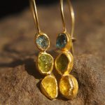 sale solid gold dangle earrings//blue green yellow gem Earrings//Gold Dangle & Drop Earrings//spring color earrings//24k gold earrings//