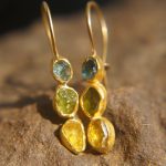 sale solid gold dangle earrings//blue green yellow gem Earrings//Gold Dangle & Drop Earrings//spring color earrings//24k gold earrings//