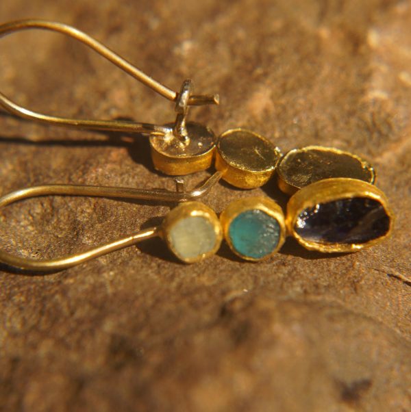 solid gold dangle//blue colors gem Earrings//Gold Dangle//spring color earring//24k gold earrings//blue tourmaline blue apetite and sapphire