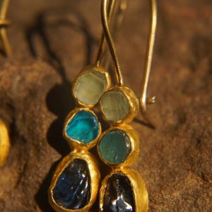 solid gold dangle//blue colors gem Earrings//Gold Dangle//spring color earring//24k gold earrings//blue tourmaline blue apetite and sapphire