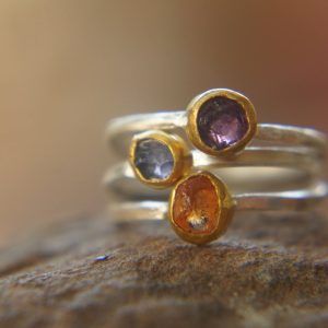 3 raw stacking ring-gold stacking ring-stacking rings set-gefen-raw stone ring-alternative engagement ring-blue sapphire ring