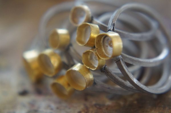 3 raw stacking ring-gold stacking ring-stacking rings set-gefen-raw stone ring-alternative engagement ring-blue sapphire ring