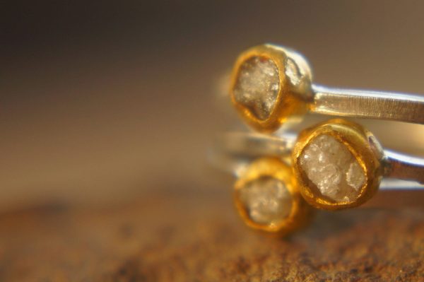 3 raw stacking ring-gold stacking ring-stacking rings set-gefen-raw stone ring-alternative engagement ring-blue sapphire ring