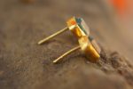 solid 22k gold-blue tourmaline Earrings-Gold Studs-one of a kind-stud earrings-22k gold earrings- blue stone earrings- 22k stud with stone