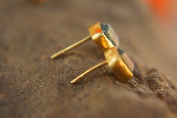 solid 22k gold-blue tourmaline Earrings-Gold Studs-one of a kind-stud earrings-22k gold earrings- blue stone earrings- 22k stud with stone