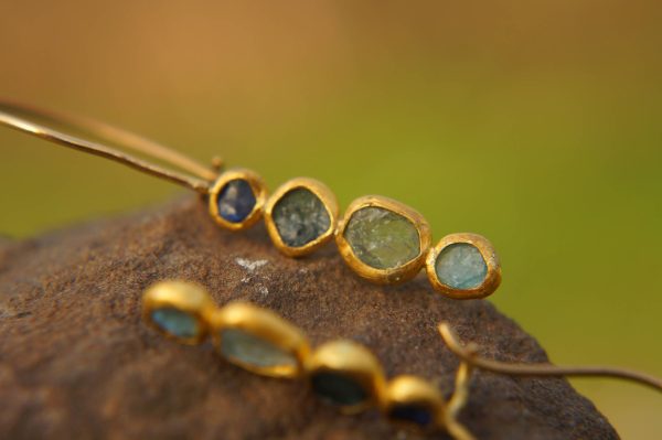 sale solid gold dangle earrings//blue green yellow gem Earrings//Gold Dangle & Drop Earrings//spring color earrings//24k gold earrings//