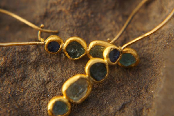 sale solid gold dangle earrings//blue green yellow gem Earrings//Gold Dangle & Drop Earrings//spring color earrings//24k gold earrings//