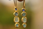 sale solid gold dangle earrings//blue green yellow gem Earrings//Gold Dangle & Drop Earrings//spring color earrings//24k gold earrings//