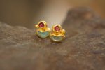 24k solid gold//rough ruby Studs//24k gold Earrings//uncut gem//gold stud earrings//24k gold earrings//uncut ruby earrings//artisan studs