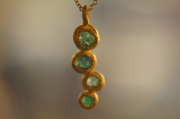 24k gold pendant//flower 24k  gold //gold artisan charm//blue gold pendant//artisan gold pendant//tourmaline pendant charm//24k gold pendant