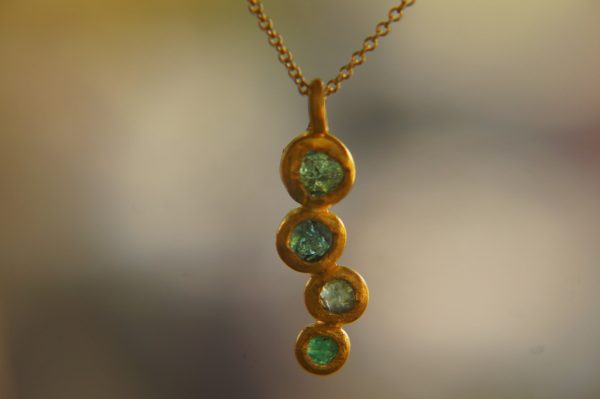 24k gold pendant//flower 24k  gold //gold artisan charm//blue gold pendant//artisan gold pendant//tourmaline pendant charm//24k gold pendant