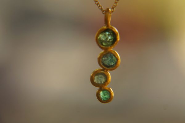 24k gold pendant//flower 24k  gold //gold artisan charm//blue gold pendant//artisan gold pendant//tourmaline pendant charm//24k gold pendant