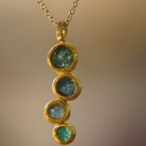 24k gold pendant//flower 24k  gold //gold artisan charm//blue gold pendant//artisan gold pendant//tourmaline pendant charm//24k gold pendant