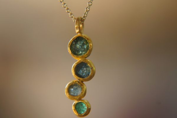 24k gold pendant//flower 24k  gold //gold artisan charm//blue gold pendant//artisan gold pendant//tourmaline pendant charm//24k gold pendant