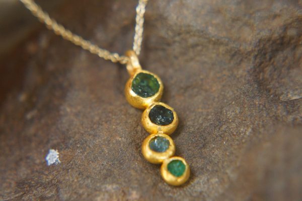 24k gold pendant//flower 24k  gold //gold artisan charm//blue gold pendant//artisan gold pendant//tourmaline pendant charm//24k gold pendant