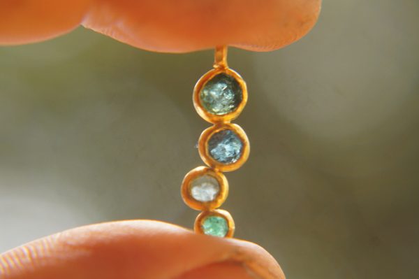 24k gold pendant//flower 24k  gold //gold artisan charm//blue gold pendant//artisan gold pendant//tourmaline pendant charm//24k gold pendant