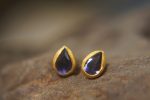 solid 24k gold drop earrings//blue Tanzanite Earring//Gold Studs//24k gold stud earrings//solid gold earrings//24k stud //blue drop earrings