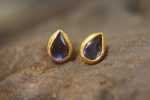solid 24k gold drop earrings//blue Tanzanite Earring//Gold Studs//24k gold stud earrings//solid gold earrings//24k stud //blue drop earrings