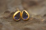solid 24k gold drop earrings//blue Tanzanite Earring//Gold Studs//24k gold stud earrings//solid gold earrings//24k stud //blue drop earrings