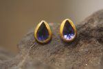 solid 24k gold drop earrings//blue Tanzanite Earring//Gold Studs//24k gold stud earrings//solid gold earrings//24k stud //blue drop earrings