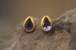solid 24k gold drop earrings//blue Tanzanite Earring//Gold Studs//24k gold stud earrings//solid gold earrings//24k stud //blue drop earrings