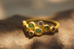 sapphire gold ring//artisan emerald ring//emerald sapphire ring//engagement earrings//24k gold ring//emerald gold ring//24k gold earring
