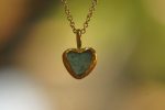 sapphire gold pendant//heart gold charm//gold sapphire heart charm//blue gold charm//artisan gold heart//blue sapphire charm//24k gold heart