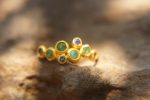 sapphire gold ring//artisan emerald ring//emerald sapphire ring//engagement earrings//24k gold ring//emerald gold ring//24k gold earring
