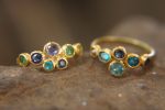 sapphire gold ring//artisan blue gem ring//emerald sapphire ring//engagement earrings//24k gold ring//emerald gold ring//24k gold earring
