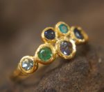 sapphire gold ring//artisan blue gem ring//emerald sapphire ring//engagement earrings//24k gold ring//emerald gold ring//24k gold earring