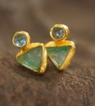 24k solid gold- green emerald Studs -24k gold Earrings-green emerald-gold stud earrings-24k gold earrings-raw emerald solid gold earrings