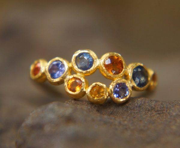 sapphire ruby gold ring//artisan sapphire ring//ruby sapphire ring//engagement earrings//24k gold ring//sapphire earrings //24k gold earring