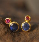 24k solid gold//sapphire ruby studs//blue sapphire Earrings//stud earrings//gold earrings//sapphire earrings //24k gold earring//gold ruby