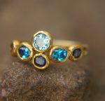 sapphire gold ring//artisan blue gem ring//emerald sapphire ring//engagement earrings//24k gold ring//emerald gold ring//24k gold earring