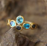 sapphire gold ring//artisan blue gem ring//emerald sapphire ring//engagement earrings//24k gold ring//emerald gold ring//24k gold earring