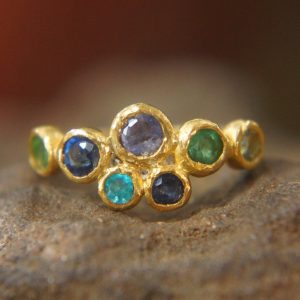 sapphire gold ring//artisan blue gem ring//emerald sapphire ring//engagement earrings//24k gold ring//emerald gold ring//24k gold earring