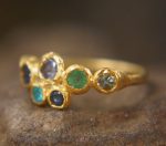 sapphire gold ring//artisan blue gem ring//emerald sapphire ring//engagement earrings//24k gold ring//emerald gold ring//24k gold earring