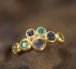 sapphire gold ring//artisan blue gem ring//emerald sapphire ring//engagement earrings//24k gold ring//emerald gold ring//24k gold earring