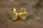 24k solid gold- green emerald Studs -24k gold Earrings-green emerald-gold stud earrings-24k gold earrings-raw emerald solid gold earrings