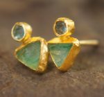 24k solid gold- green emerald Studs -24k gold Earrings-green emerald-gold stud earrings-24k gold earrings-raw emerald solid gold earrings
