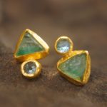 24k solid gold- green emerald Studs -24k gold Earrings-green emerald-gold stud earrings-24k gold earrings-raw emerald solid gold earrings
