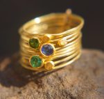 22k gold stacking ring//sapphire emerald ring//handmade one of a kind//boho engagement ring//gold nugget ring//custom made stacking ring