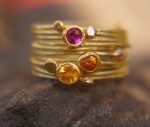 22k gold stacking ring//sapphire ruby ring//handmade one of a kind//boho engagement ring//gold nugget ring//custom made stacking ring