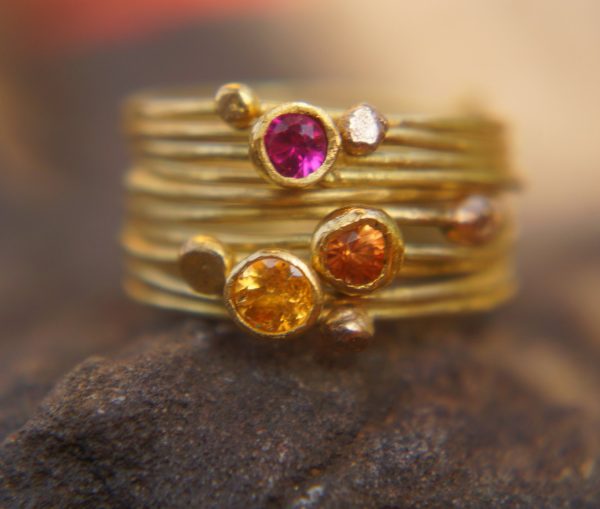 22k gold stacking ring//sapphire ruby ring//handmade one of a kind//boho engagement ring//gold nugget ring//custom made stacking ring