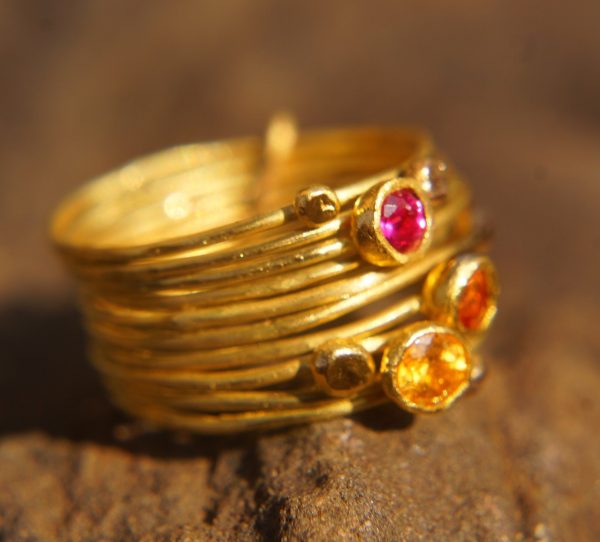 22k gold stacking ring//sapphire ruby ring//handmade one of a kind//boho engagement ring//gold nugget ring//custom made stacking ring