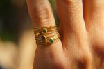 22k gold stacking ring//sapphire emerald ring//handmade one of a kind//boho engagement ring//gold nugget ring//custom made stacking ring